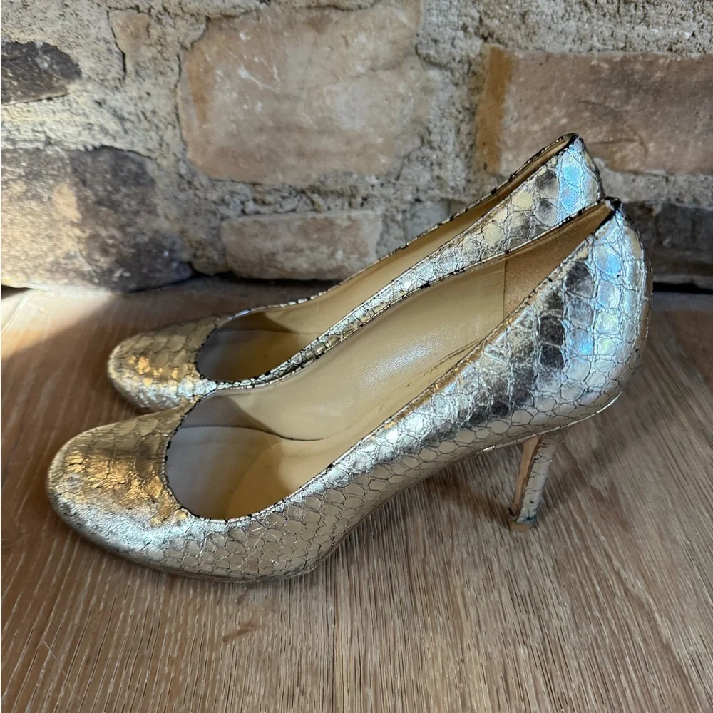 🔥Kate Spade Classic Gold Pumps Sz8.5🔥 Made Italy Carolina Snakeskin Price Firm
